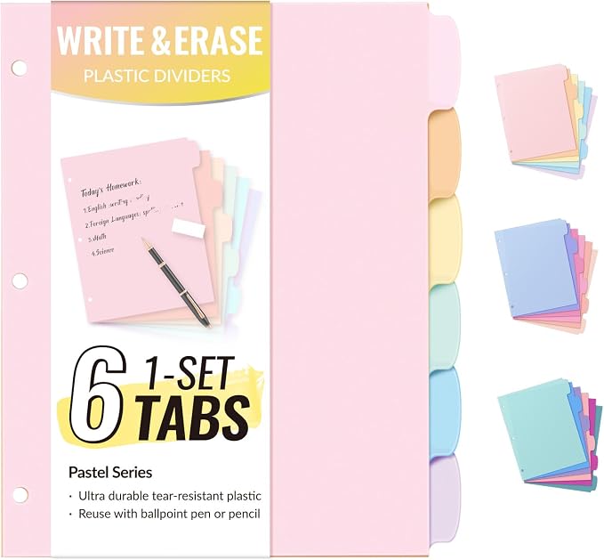 Sooez 6-Tab 3 Ring Binder dividers by Sooez