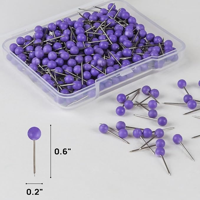 300 PCS Map Tacks Push Pins Small Round Ball Head Decorative 1/6 Inch Map Pin - Image 2