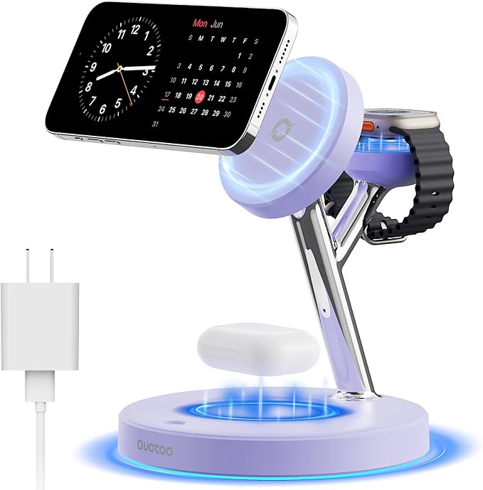 【Adjustable Blue Ambient Light】 Wireless Charger 3 in 1 by Ouotoo