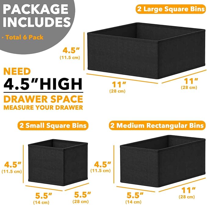 SpaceAid Drawer Organizer for Clothes, 6 Pack Dresser Drawer Organizer Bins - Image 6