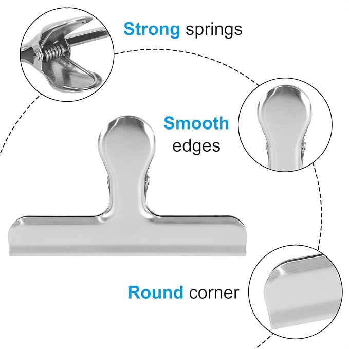 6 Pack Silver Chip Clips, 4.7 inch Stainless Steel Paper Clamps, Round Smooth - Image 3