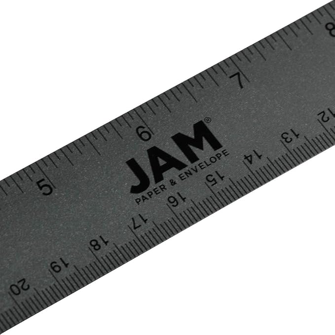 JAM PAPER Strong Aluminum Ruler - 12 Inch - Metal Ruler with Non-Skid Cork Backing - Grey Metallic - Sold Individually-DeskLoop Office