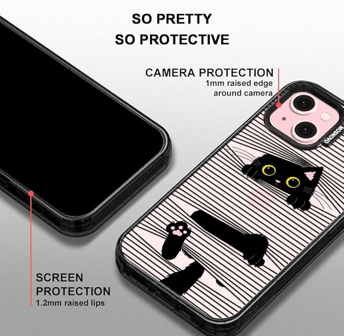 MOSNOVO Case for iPhone 15, [10ft 4X Military-Grade Drop Protection] Durable & Shockproof Phone Case Cover Design for iPhone 15 - Hidden Black Cat - Clear Black-DeskLoop Office