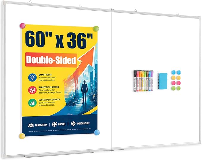60" x 36" Double-Sided Large White Board, Foldable Magnetic Whiteboard Dry by AMUSIGHT