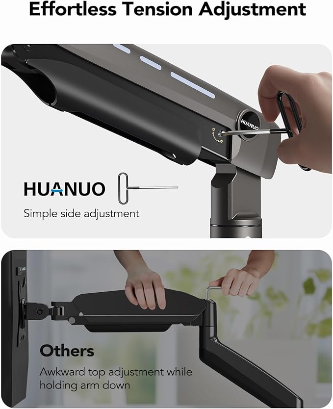 HUANUO Heavy Duty Monitor Arm for Ultrawide Screens up to 49", Holds 40 lbs,Aluminum Ultrawide Screen Desk Mount,Fully Adjustable Single Monitor Mount with C-clamp, Grommet Base, Max VESA 100x100-DeskLoop Office