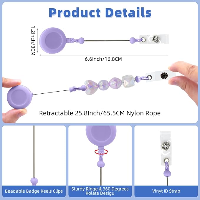 60pcs Purple Beadable Badge Reels Making Kits - Image 7