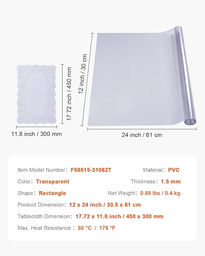 VEVOR Clear Table Cover Protector, 1.5 mm Thick Clear PVC Cover, Waterproof - Image 7