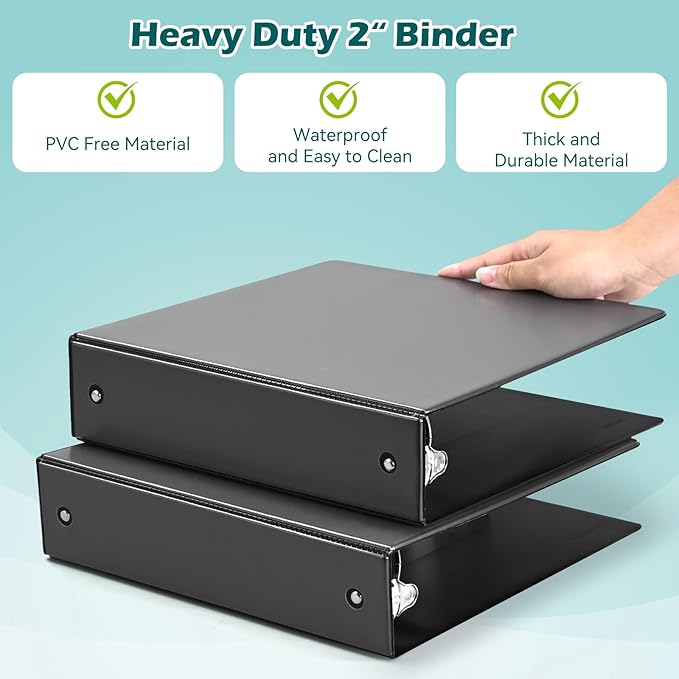 3 Ring Binder 2 Inch 6 Pack,2" Clear View with Round Rings, PVC-Free,Holds for 450 Sheets 8.5X 11 US Letter Size Paper, Durable Black Binders Perfect for Office,School and Home-DeskLoop Office