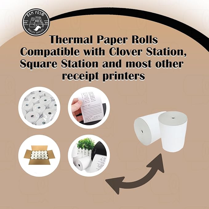 3 1/8 x 190 Thermal Receipt Paper Rolls For Most POS Systems and Receipt Printers, Compatible With Clover Station, Square Station, Toast Station, TM-T88, TSP Series (30 Rolls)-DeskLoop Office