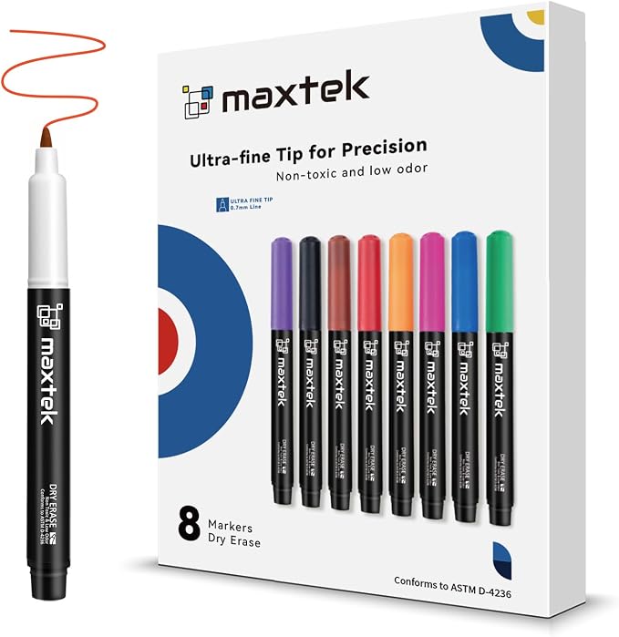 maxtek Dry Erase Markers Ultra Fine Tip, Low Odor, School Supplies Classroom by Maxtek