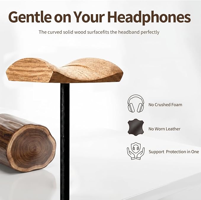 Headphone Stand Nature Wood & Metal Headset Hanger Mount Hook Gaming Holder - Image 4
