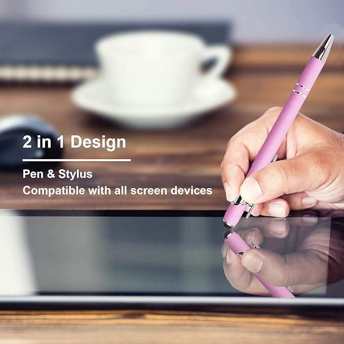 Ballpoint Pen with Stylus Tip, Soft Touch Click Metal Pen, 1.0mm Medium Point, Black Ink, 12 Count(Light Purple)-DeskLoop Office