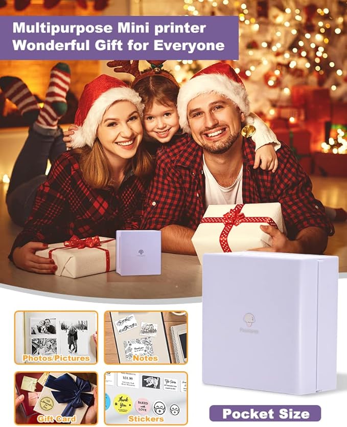 Phomemo Sticker Printer- Mini Thermal Sticker Printer Machine, Small Pocket Label Maker Instant Print for DIY Creation, Study Notes, Photos, Portable Inkless Photo Maker for Kids/Students, Purple-DeskLoop Office
