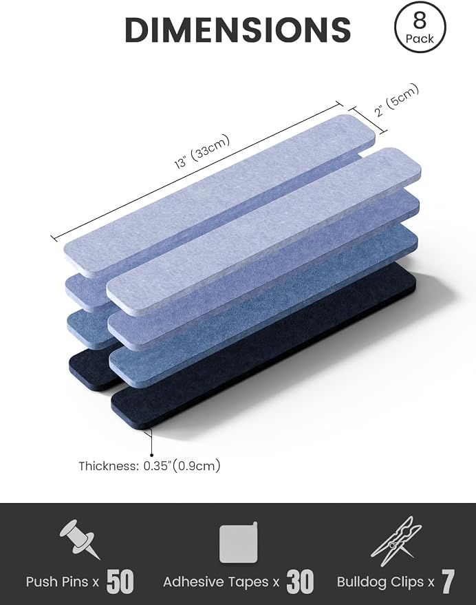 Fluxynara Cork Board Alternative Felt Strip Board 8-Pack 13"x2", Office Pin - Image 2