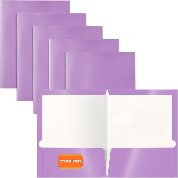 Better Office Products 2 Pocket Glossy Laminated Lavender Paper Folders by BetterOfficeProducts