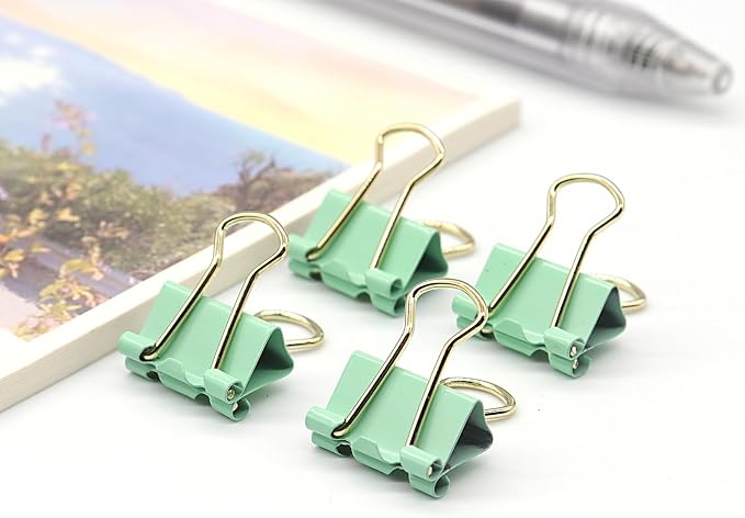 Light Green Binder Clips, Mini Paper Clip, Small Paper Clamps 15mm, 100 Pack - Image 5