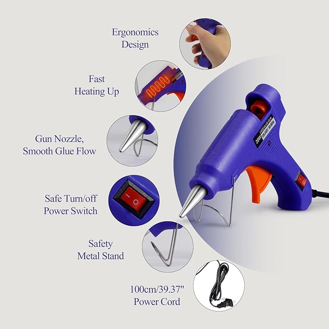 Mini Hot Glue Gun, Hot Melt Gun with 30 Glue Sticks for Arts Crafts, Mini Glue Gun Kit for Kids School Craft and Quick Home Repairs (Multicolored, 20W, 6 Pieces)-DeskLoop Office