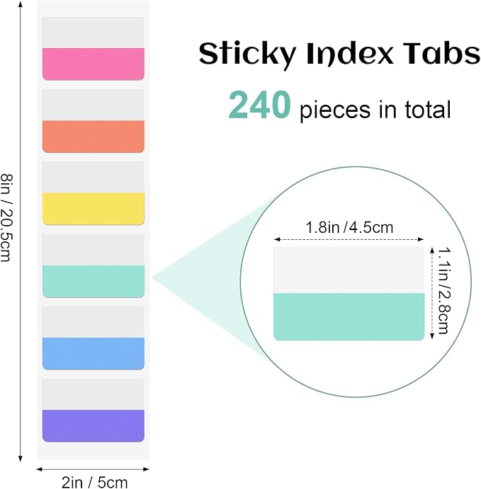 Imeepa 240 PCS Sticky Index Tabs, 12 Colors Page Markers | Writable & - Image 2