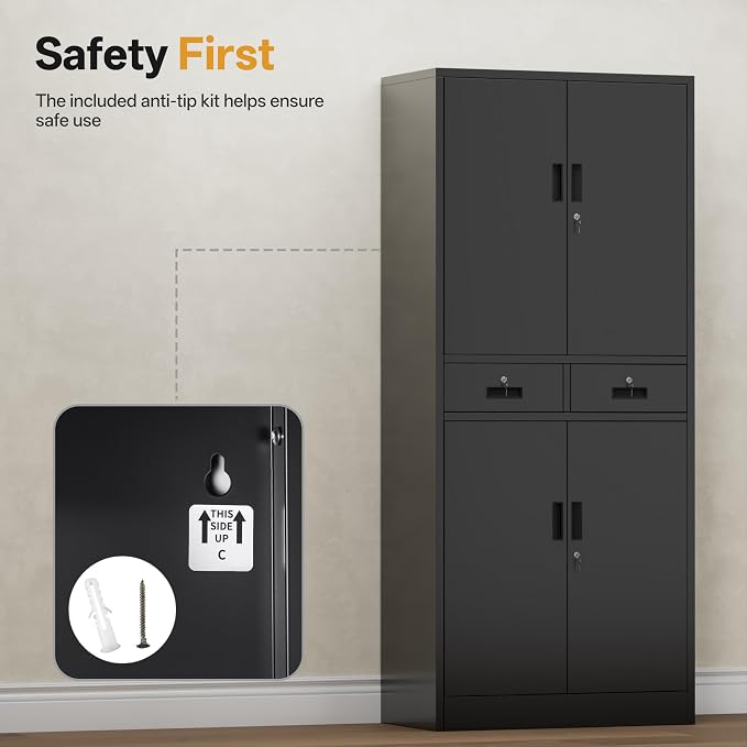 TaskStorz Metal Storage Cabinet, Lockable File Steel Cabinet - Image 9