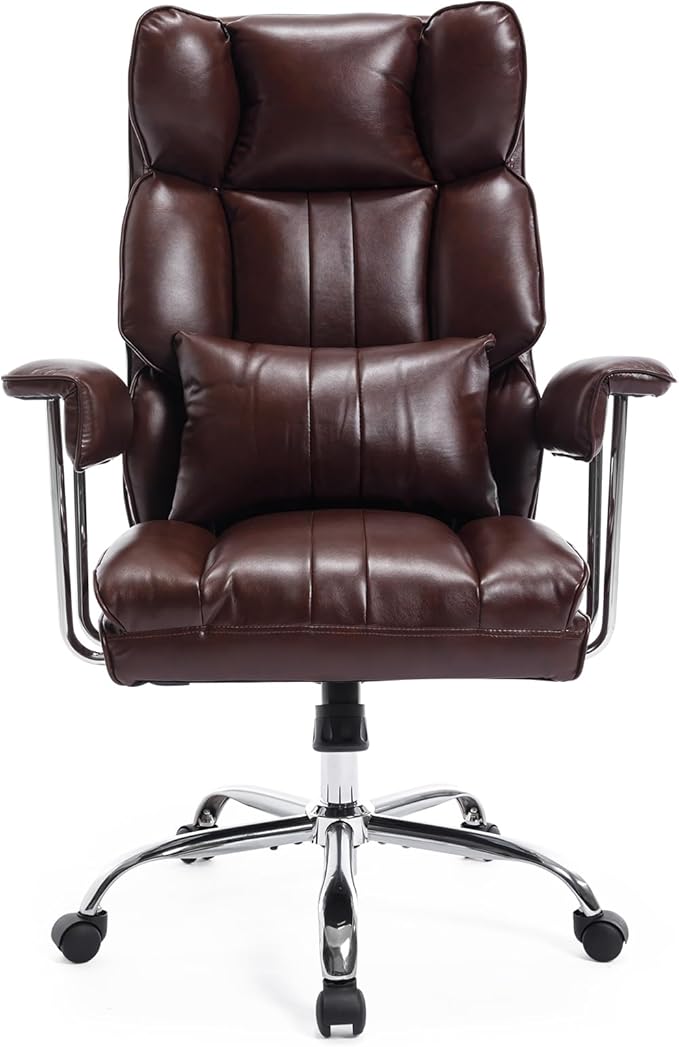 Big and Tall Office Chair 500lbs Wide Seat Executive Office Desk Chair High-Back Office Task Chair, Ergonomic Lumbar Support Computer Office Chairs for Heavy People(Brown)-DeskLoop Office