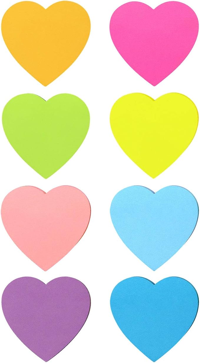 SIMONA Heart Shape Sticky Notes 8 Color Bright Colorful Sticky Pad 75 - Image 2