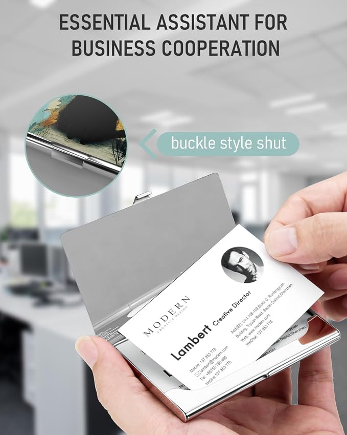 Business Card Metal Slim Organizer, Professional Stainless Steel Square Pocket - Image 5