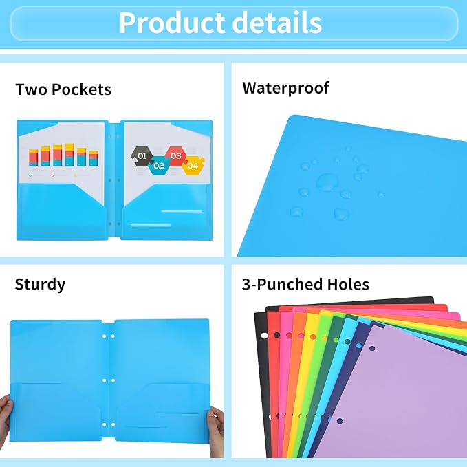 EOOUT Binder Folders 10pcs Colored File Folders, Plastic Folders - Image 3