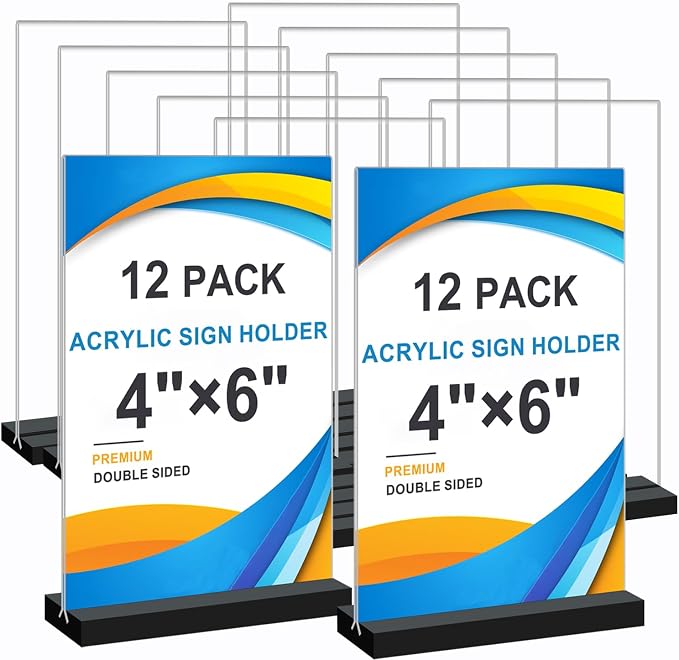 Acrylic Sign Holder 4x6, 12 Pack Clear Double Sided Menu Vertical Display Stand by Seencool