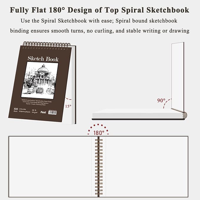 9 x 12 inches Sketch Book, Top Spiral Bound Sketch Pad, 4 Pack 100 Sheets Each - Image 7
