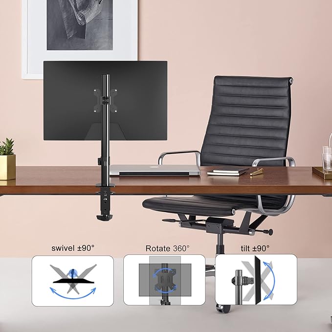 Pholiten Single Monitor Arm Desk Mount, Holds Screens up to 32 inch,Holds Up to 22lbs,Fully Adjustable Stand with C-Clamp and Grommet Base,100x100 Vesa Monitor Stand-DeskLoop Office