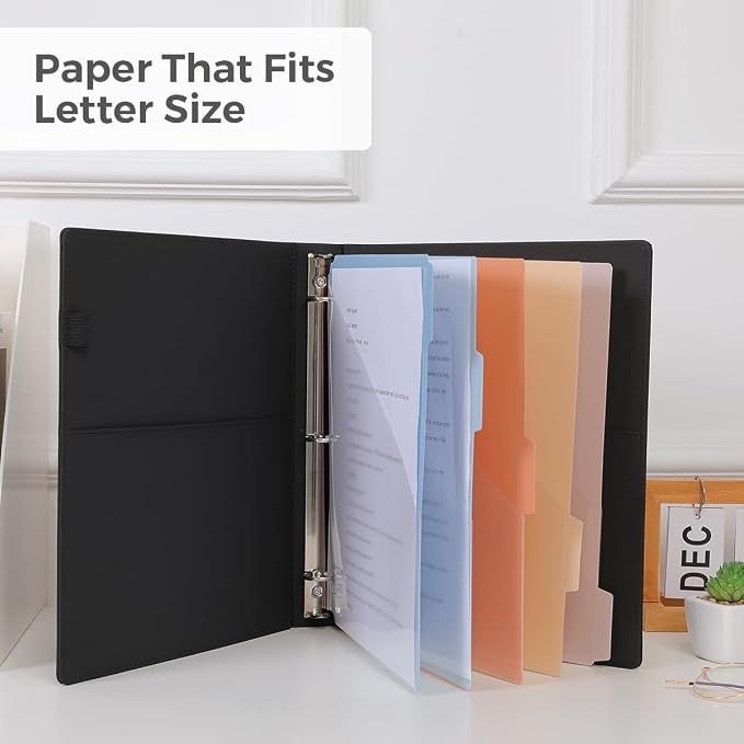 SKYDUE 3 Ring Binder with Clipboard, 13.2" × 10.2" Faux Leather 1 Inch Binder - Image 2