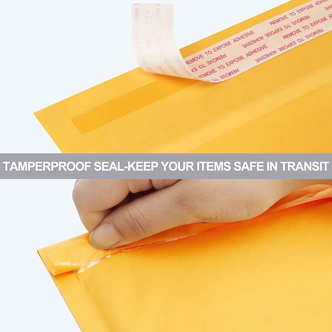 UCGOU Kraft Bubble Mailers 5x8.6 Inch Usable Size 5x7 Inch 50 Pack Yellow Padded Envelopes Small Business Mailing Packages Self Sealing Tear Resistant Boutique Bulk Mail Shipping Bags Bubble Mailers