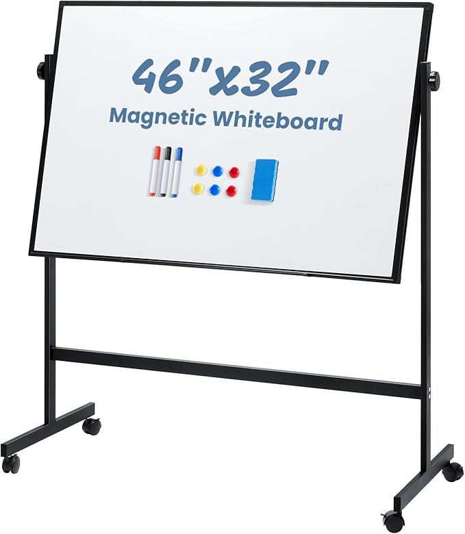 DUMOS Rolling Whiteboard Double Sided 46 x 32 Inches, Magnetic White Board Dry by DumosLifestyle