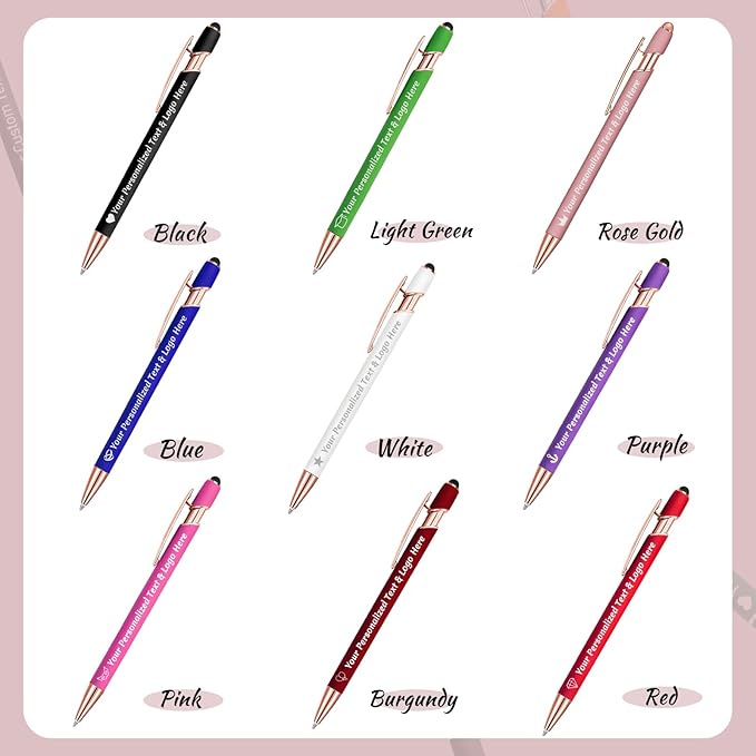 STREADVE Personalized Custom Pens 30 Engraved Writing Pen with Name Logo, Customized Promotional Items Stylus Pen Gifts for Women Realtor Nurse Wedding Business, Rose Gold