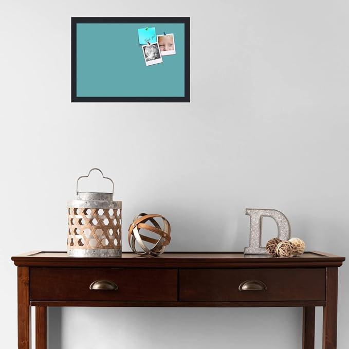 PinPix 19x13 Inch Cork Bulletin Board. This Decorative Framed Pin Board Comes with Aqua Pastel Design and a Satin Black Frame. Ideal for Home Office Decor or Message Board (PinPix-1806)-DeskLoop Office