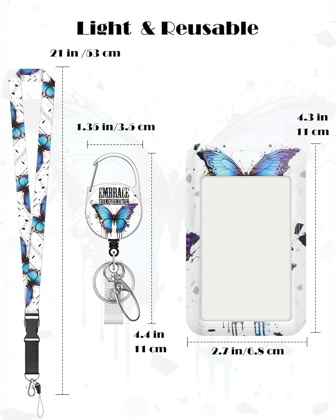 Uniclife Fashionable Sliding Badge Holder, Butterfly Pattern Plastic Card Holder - Image 6