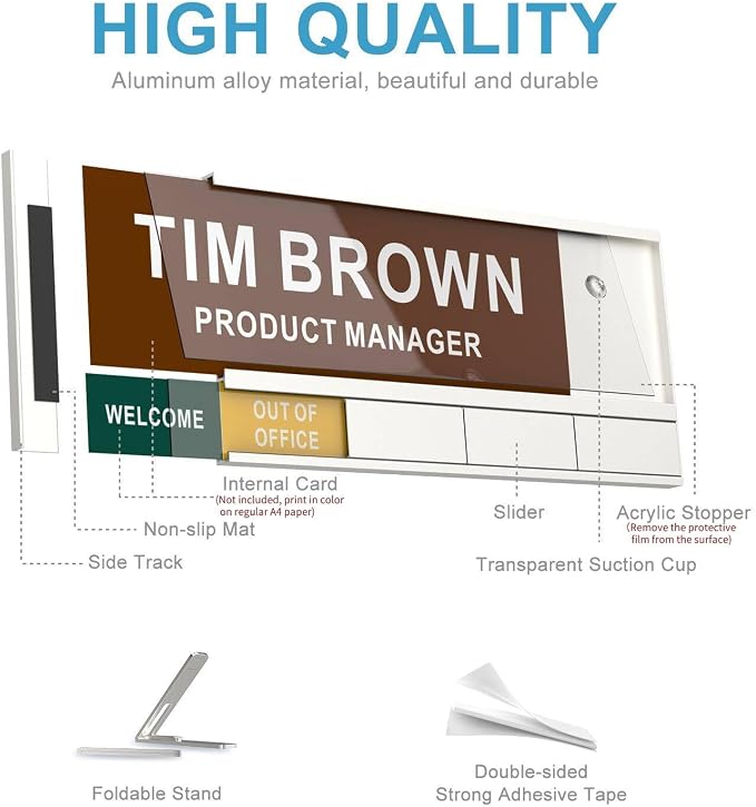 2-in-1 Aluminum DIY Name Plate, Reusable Custom Desk Name Plate - Image 3