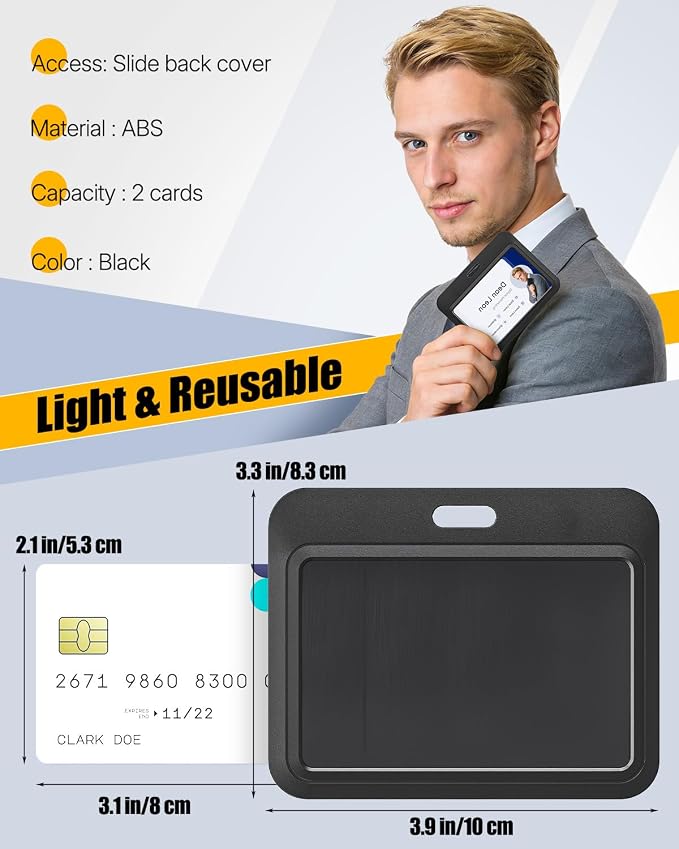 Uniclife 3 Pack Sliding ID Badge Holder Black Horizontal Hard Plastic Case - Image 7