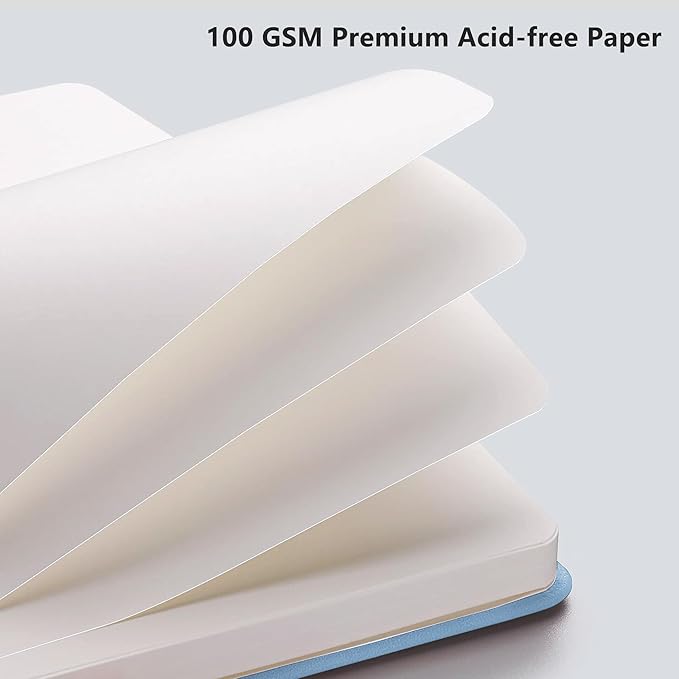 RETTACY Blank Journal Notebook, 192 Pages, A5 Medium Size (5.7'' x 8.3''), Leather Hardcover, 100 GSM Thick Paper, for Sketching, Drawing, Painting (Light Blue)-DeskLoop Office