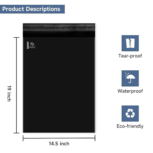 KKBESTPACK BLACK 14.5x19 100 PCS Large Poly Mailers Shipping Bags - Image 2