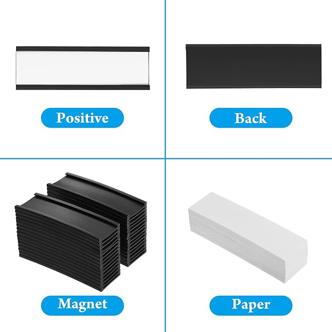 Outus 100 Pack Magnetic 'c' Channel Label Holders 3" x 1" Magnetic Labels Shelf - Image 5