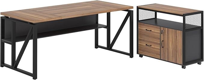 Tribesigns 63" Executive Desk with Reversible File Cabinet, Large L-Shaped Office Desk with Drawers, Business Furniture Workstation for Home Office-DeskLoop Office