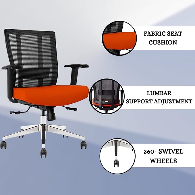 Ergonomic Office Chair - Breathable Mesh Back with Adjustable Lumbar Support, 3D Armrests, Tilt Function, and 360° Swivel Wheels - Perfect for Home Office or Conference Room - Stylish Tangerine Design-DeskLoop Office