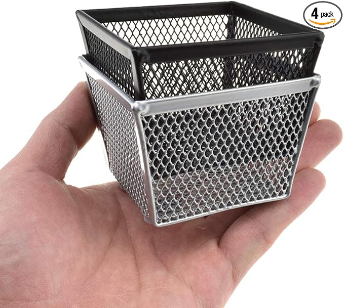 HAHIYO Stackable Paper Clip Mesh Holder Cup 2.2" Height 4 Pack Sturdy Paperclip Holder Container for Desk Drawer Organizer Collection for Home Office School Black Silver Soft Foam Feet No Sharp Edges-DeskLoop Office