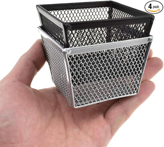 HAHIYO Stackable Paper Clip Mesh Holder Cup 2.2" Height 4 Pack Sturdy Paperclip Holder Container for Desk Drawer Organizer Collection for Home Office School Black Silver Soft Foam Feet No Sharp Edges-DeskLoop Office