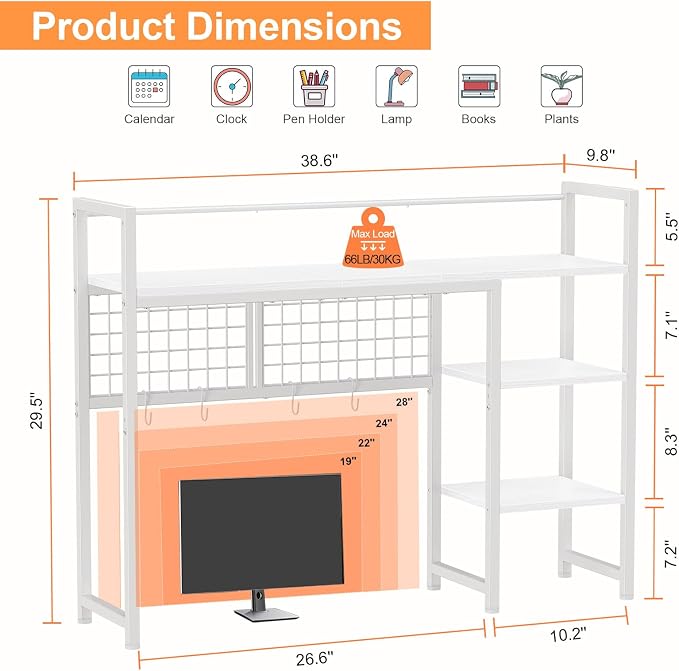 Snughome Desk Shelf, 38.6" Desktop Organizer Shelf, Desk Hutch - Image 3