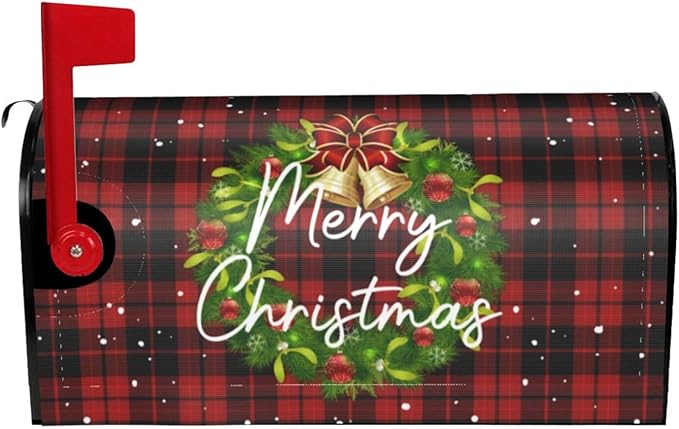 Merry Christmas Wreath Magnetic Mailbox Covers, Standard Size 18 X 21 Winter by Yomane