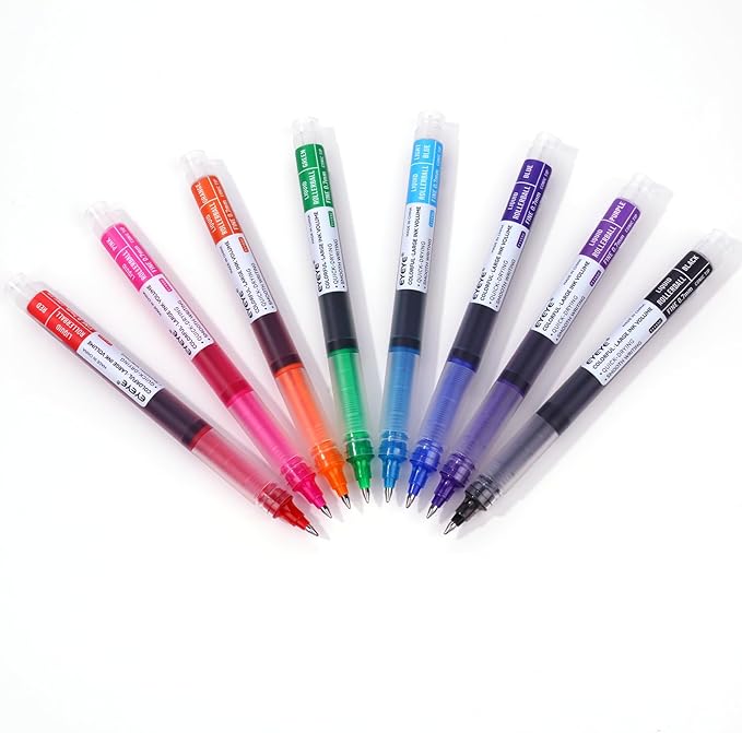 EYEYE 0.7mm Rollerball Pens Multicolor, 8 Assorted Colors Medium Point Quick Dry Liquid Ink Pen Fine Point Smooth Writing Pens for Journaling, Note Taking, Office, School, Doodling & Gifts