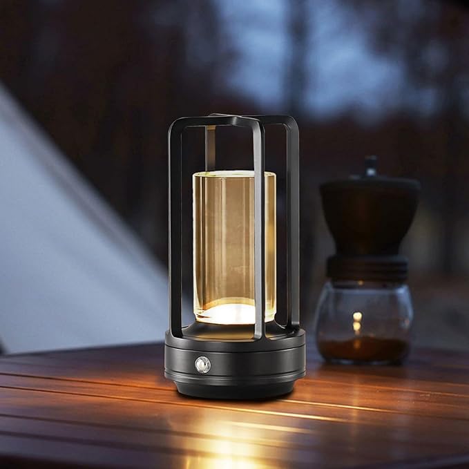 cordless led table lamp,klarako crystal lantern,outdoor table light,auge light Portable Metal Table Lamp for Indoor/Outdoor, 3 Colour4000mA Dimming Battery Powered Small Desk Lamp Bar/Camping-Black-DeskLoop Office