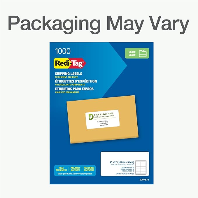 Redi-Tag 2" x 4" Shipping Labels, 1000 per Pack, Laser Printer Labels, - Image 6